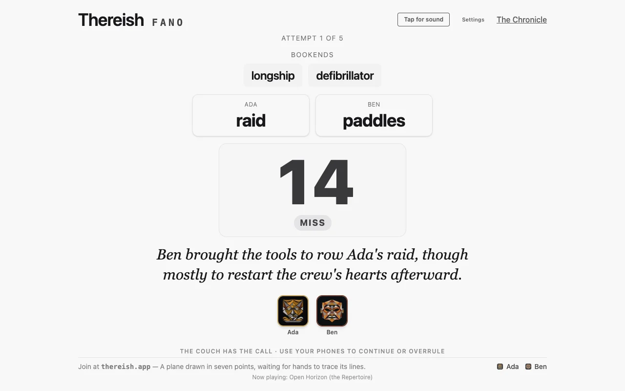 The Stage: raid and paddles graded 14, a miss, with the quip: Ben brought the tools to row Ada's raid, though mostly to restart the crew's hearts afterward.